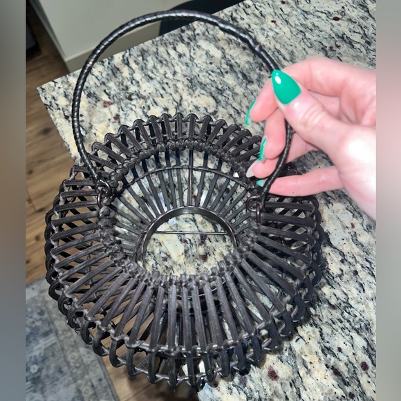 Black Wooden Circular Candle Holder with Glass Holder & Handle - Picture 3 of 8